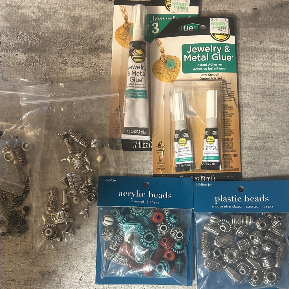 Aleene's Jewelry & Metal Glue with Assorted Beads - Silver and Turquoise
